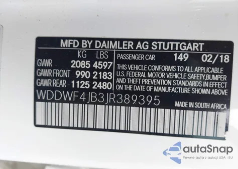 2018 Mercedes-Benz C 300 из США, поврежденный, VIN WDDWF4JB3JR389395